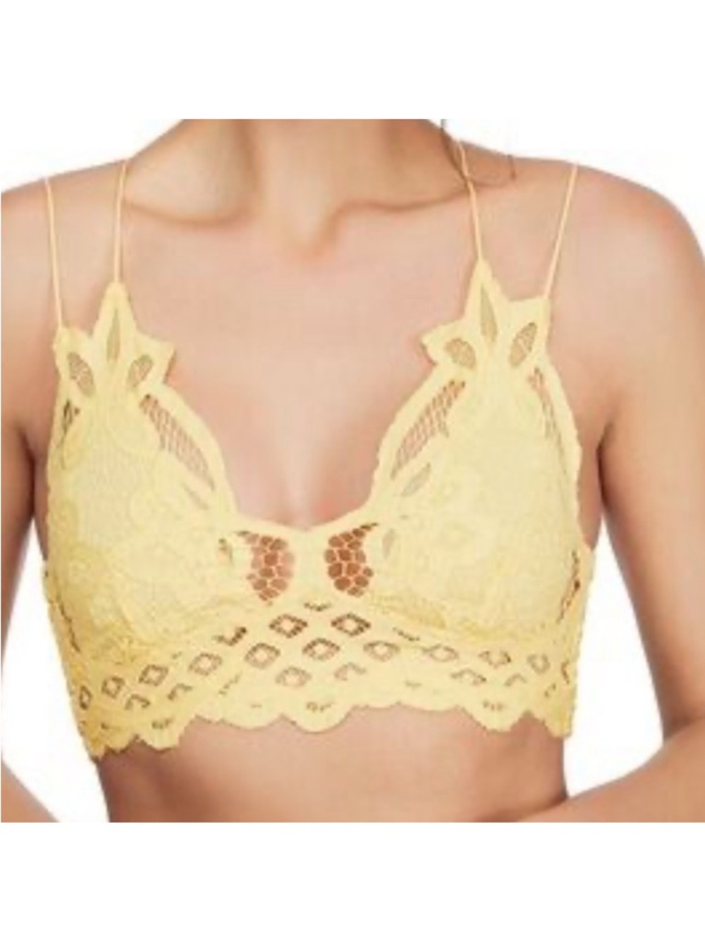 Free People Yellow Lace Bralette with Scalloped Hem